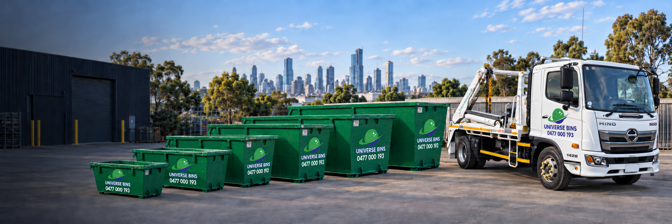 Universe Bins waste collection truck servicing a Melbourne street